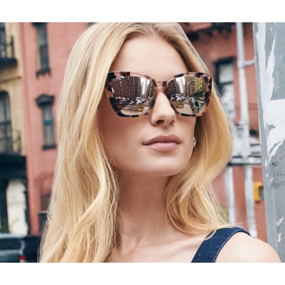 DIFF Becky II Sunglasses Women Himalayan Tortoise Taupe Mirror Polarized Cat Eye